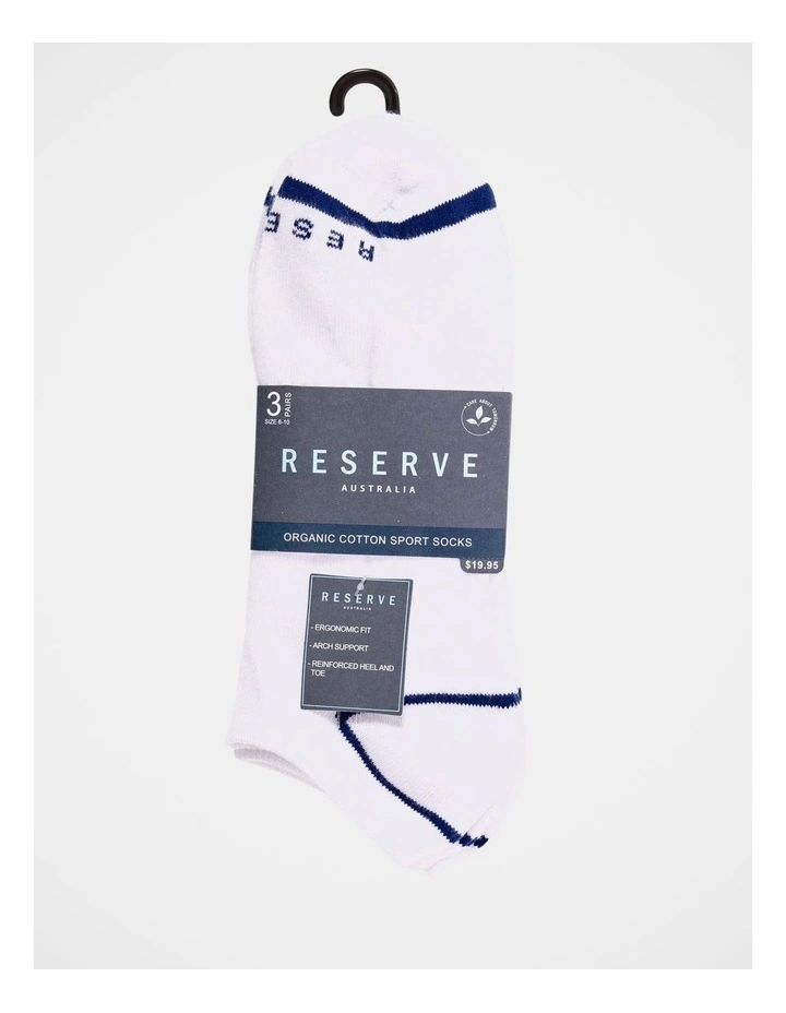 Reserve Organic Sports Sneaker Liner Socks 3 Pack In White 4 Reserve Organic Sports Sneaker Liner Socks 3 Pack In White - Image 2