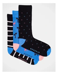 Reserve 3 Pack Bamboo Fashion Socks Flamingo's In Black