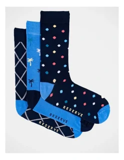 Reserve 3 Pack Bamboo Fashion Socks Palms In Blue