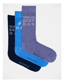 Reserve Best Dad Ever Socks 3 Pack Gift Box In Blue Multi