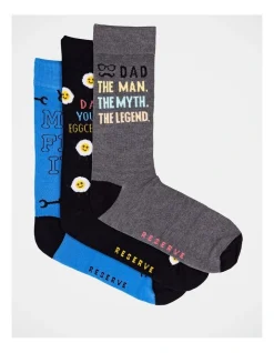 Reserve Dad Socks Gift 3 Pack Gift Box In Blue Multi