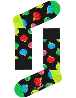 Happy Socks Jingle Smiley Christmas Socks In Black