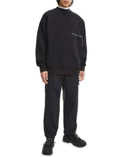 Calvin Klein Jeans Off Placed Institutional Cotton Fleece Sweatshirt In Black -Coats Sales Store 934269310 3 720x928