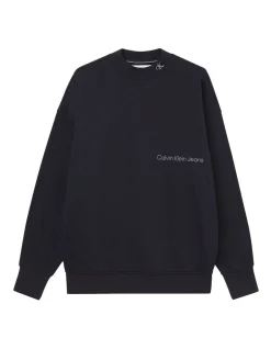 Calvin Klein Jeans Off Placed Institutional Cotton Fleece Sweatshirt In Black -Coats Sales Store 934269310 4 720x928