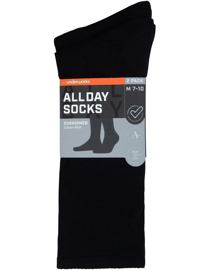 All Day Socks Fine Cotton Cushion Foot Socks 2 Pack In Black 3 All Day Socks Fine Cotton Cushion Foot Socks 2 Pack In Black