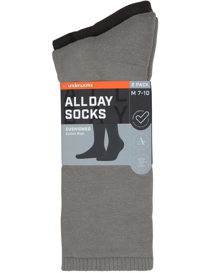 All Day Socks Fine Cotton Cushion Foot Socks 2 Pack In Multi 3 All Day Socks Fine Cotton Cushion Foot Socks 2 Pack In Multi
