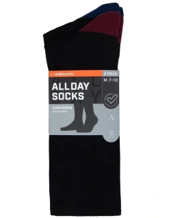 All Day Socks Fine Cotton Cushion Foot Socks 2-Pack In Burgundy/Blue