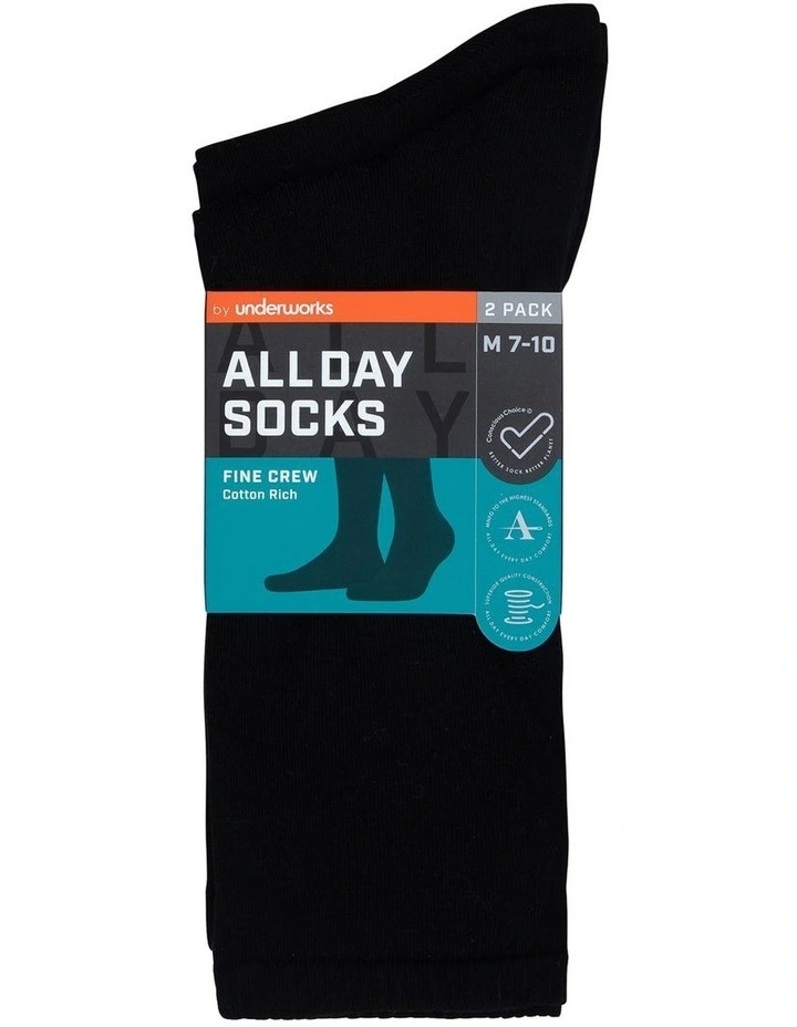 All Day Socks Fine Cotton Socks 2-Pack In Black 3 All Day Socks Fine Cotton Socks 2-Pack In Black