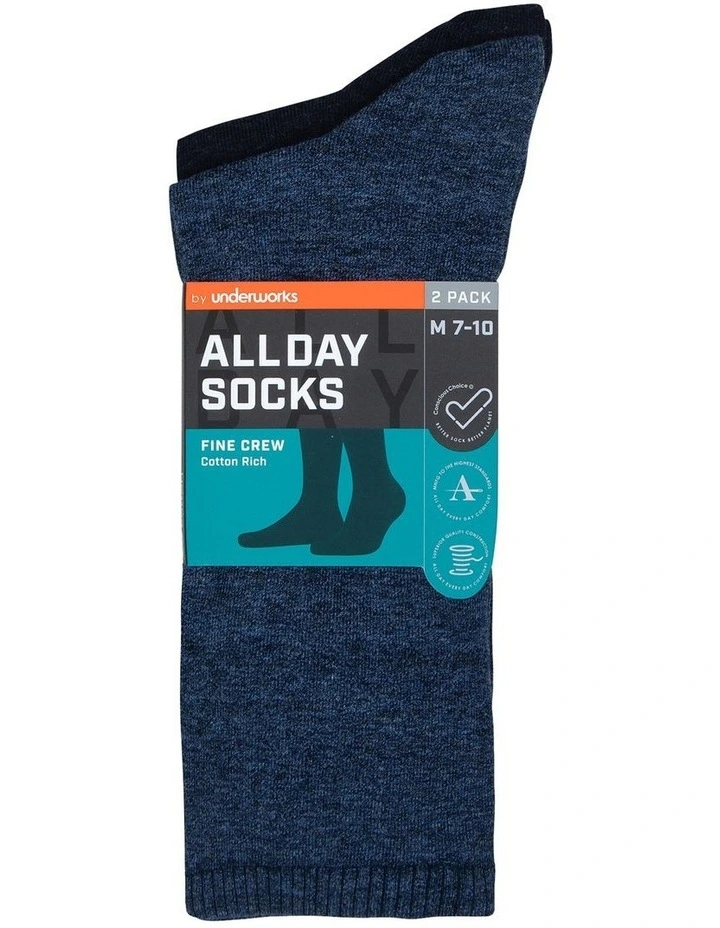 All Day Socks Fine Cotton Socks 2-Pack In Navy 3 All Day Socks Fine Cotton Socks 2-Pack In Navy