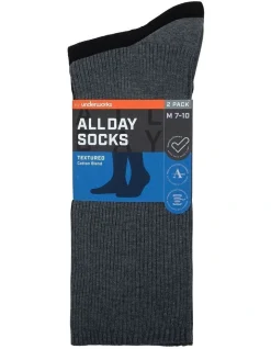All Day Socks Fine Cotton Textured Socks 2-Pack In Charcoal