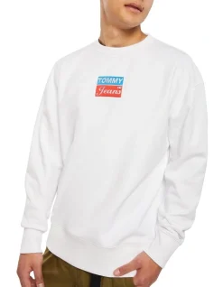 Tommy Jeans Tommy Crew Sweat Top In White -Coats Sales Store 937306540 3 720x928