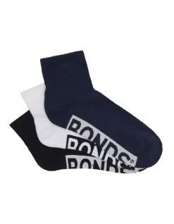 Bonds Logo Quarter Crew Socks 3 Pack In Multi