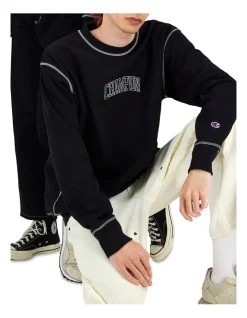 Champion Reverse Weave Contrast Stitch Crew In Black -Coats Sales Store 940689730 4 720x928
