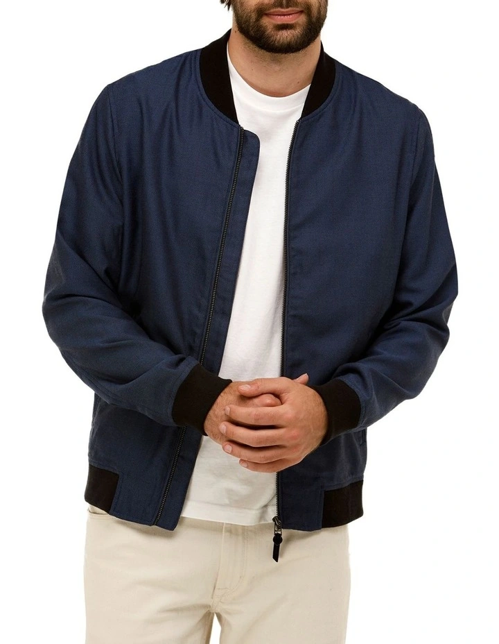 Brooksfield Herringbone Bomber Jacket In Navy 3 Brooksfield Herringbone Bomber Jacket In Navy