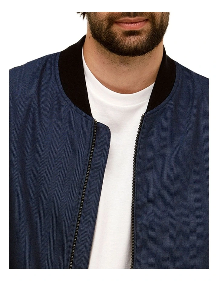 Brooksfield Herringbone Bomber Jacket In Navy 4 Brooksfield Herringbone Bomber Jacket In Navy - Image 2