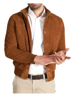 Mckinnon Suede Leather Button Bomber Jacket