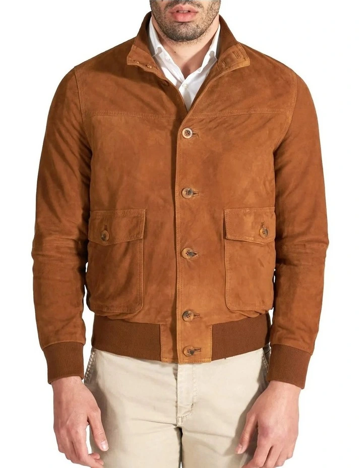 Mckinnon Suede Leather Button Bomber Jacket 4 Mckinnon Suede Leather Button Bomber Jacket - Image 2