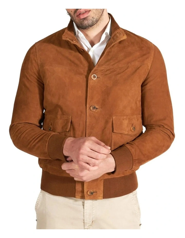 Mckinnon Suede Leather Button Bomber Jacket 5 Mckinnon Suede Leather Button Bomber Jacket - Image 3
