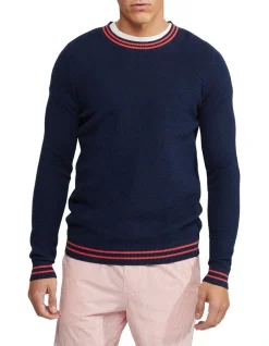 Oxford Jack Textured Cotton Tipping Knit In Navy