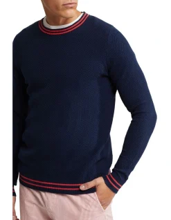 Oxford Jack Textured Cotton Tipping Knit In Navy -Coats Sales Store 948170350 4 720x928
