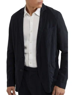Oxford Daniel Tencel Casual Linen Jacket In Navy -Coats Sales Store 948739600 4 720x928
