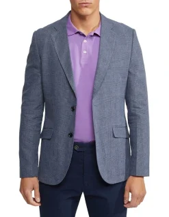 Oxford Milton Checked Unlined Blazer In Blue
