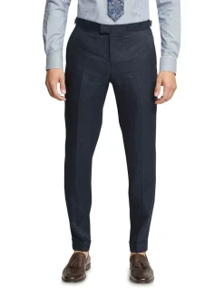 Oxford Folded Cuff Linen Trousers In Navy