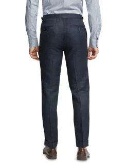 Oxford Folded Cuff Linen Trousers In Navy -Coats Sales Store 948783700 3 720x928