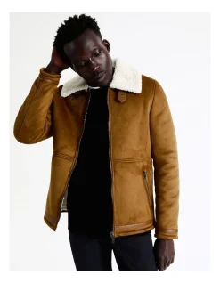 Blaq Asher Sueded Aviator Jacket In Brown