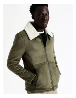Blaq Asher Sueded Aviator Jacket In Green