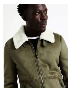 Blaq Asher Sueded Aviator Jacket In Green -Coats Sales Store 956583640 4 720x928