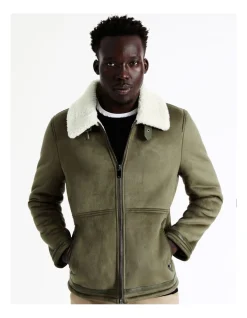 Blaq Asher Sueded Aviator Jacket In Green -Coats Sales Store 956583640 5 720x928