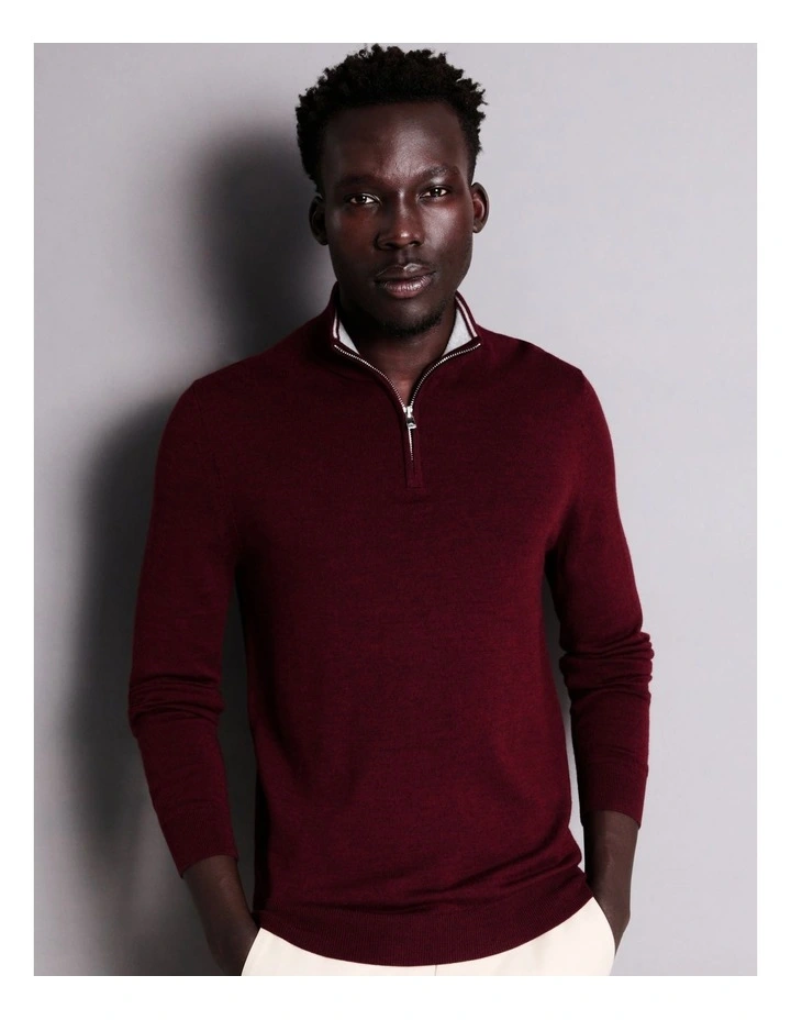 Blaq Australian Merino 1/4 Zip Knit In Red 3 Blaq Australian Merino 1/4 Zip Knit In Red - Image 2