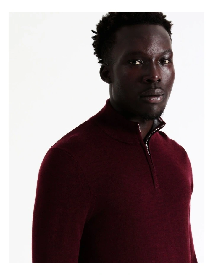 Blaq Australian Merino 1/4 Zip Knit In Red 4 Blaq Australian Merino 1/4 Zip Knit In Red - Image 3