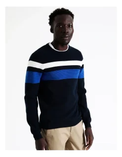 Blaq Hugo Engineered Stripe Knit In Navy