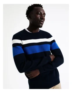 Blaq Hugo Engineered Stripe Knit In Navy -Coats Sales Store 956606590 4 720x928