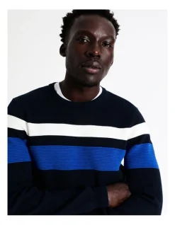 Blaq Hugo Engineered Stripe Knit In Navy -Coats Sales Store 956606590 7 720x928