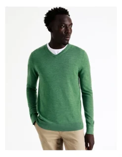 Blaq Australian Merino V-Neck Knit In Green