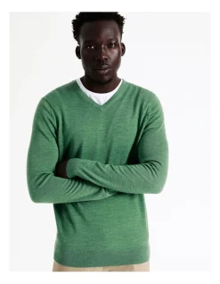Blaq Australian Merino V-Neck Knit In Green -Coats Sales Store 956607850 3 720x928