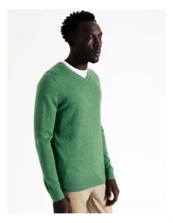 Blaq Australian Merino V-Neck Knit In Green -Coats Sales Store 956607850 5 720x928