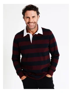 Reserve Clyde Stripe Rugby Top In Red