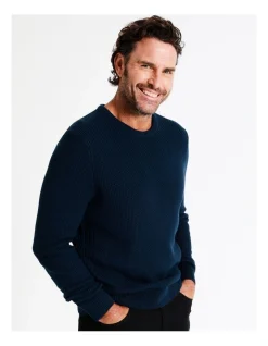 Reserve Knox Textured Crew Knit In Blue