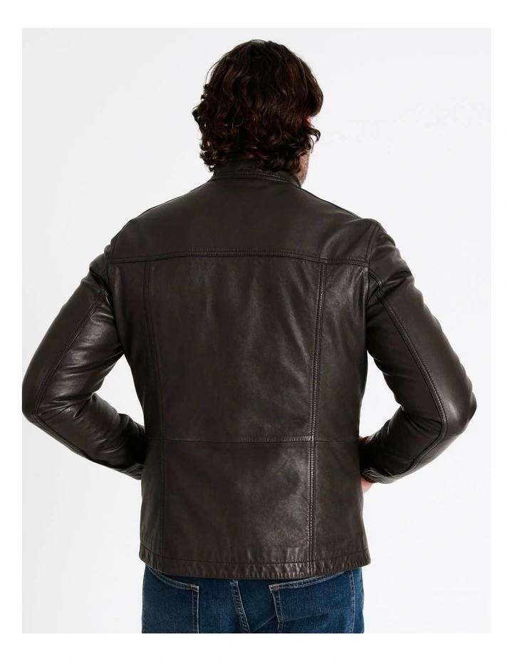 Reserve Hindley Stand Collar Leather Jacket In Brown 8 Reserve Hindley Stand Collar Leather Jacket In Brown - Image 6