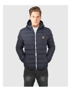 URBAN CLASSICS Hooded Bubble Jacket In Navy