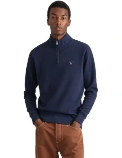 Gant Waffle Half Zip Sweat In Evening Blue