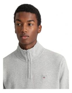 Gant Waffle Half Zip Sweat In Light Grey Melange -Coats Sales Store 961716250 3 720x928