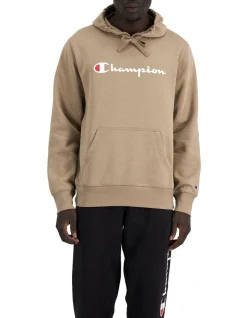 Champion Script Hoodie In Taupe Grey
