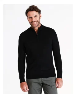 Reserve Australian Merino Quarter Zip Knit In Black