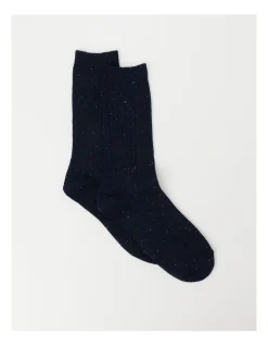 Kenji 1 Pair Ribbed Boot Crew Length Socks In Navy
