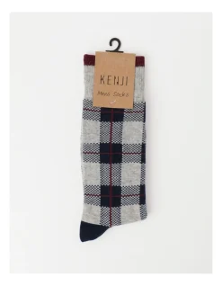 Kenji 1 Pair Check Crew Length Socks In Grey -Coats Sales Store 966000880 3 720x928